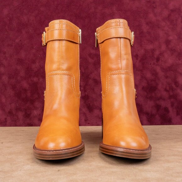 Vince Camuto Women Vergila Caramel Leather Moto Biker Chunky Boots Size 8.5 - Picture 3 of 8